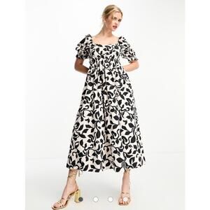 Nobody's Child Midi Babydoll Dress 8 Abstract Floral Print 100% Organic Cotton